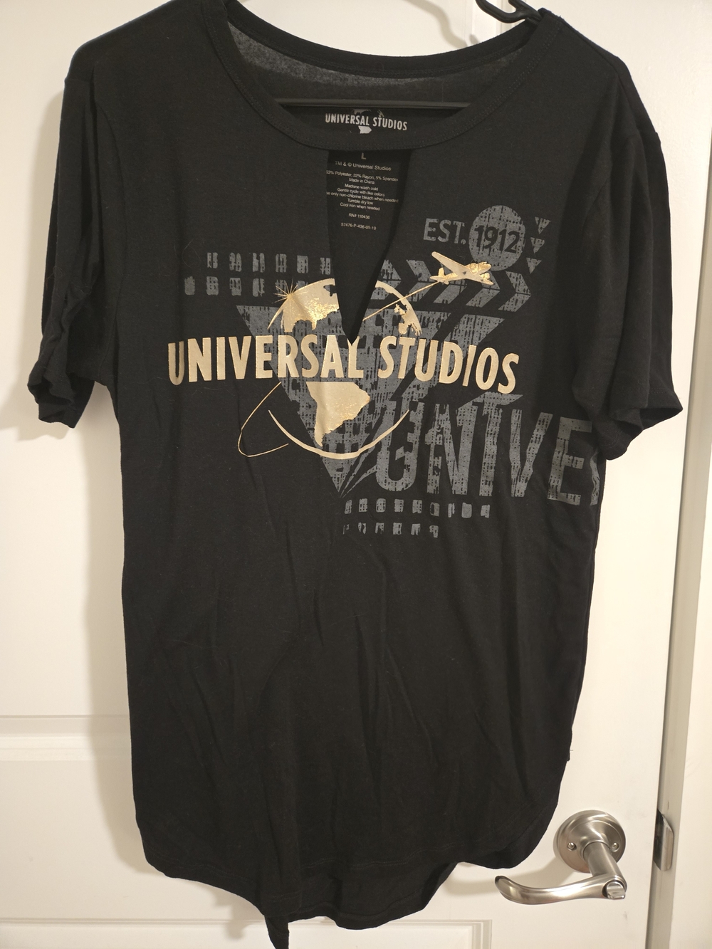 Universal Black Short Sleeve Graphic T-Shirt with Gold Logo